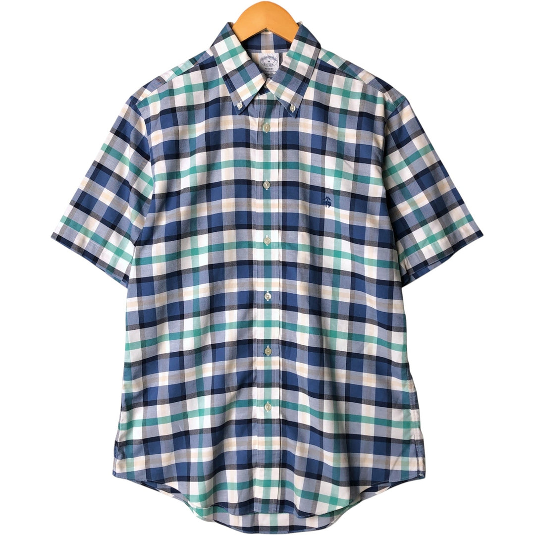 Brooks Brothers REGENT Short Sleeve Button-Down Check Shirt, Men's Size Medium cotton blue type Vintage Second Hand