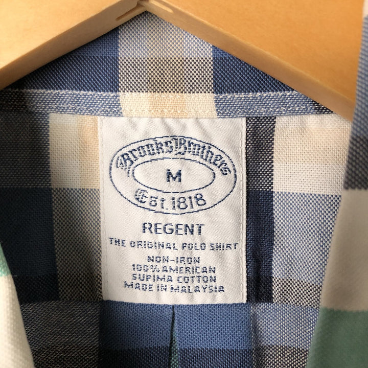 Brooks Brothers REGENT Short Sleeve Button-Down Check Shirt, Men's Size Medium cotton blue type Vintage Second Hand