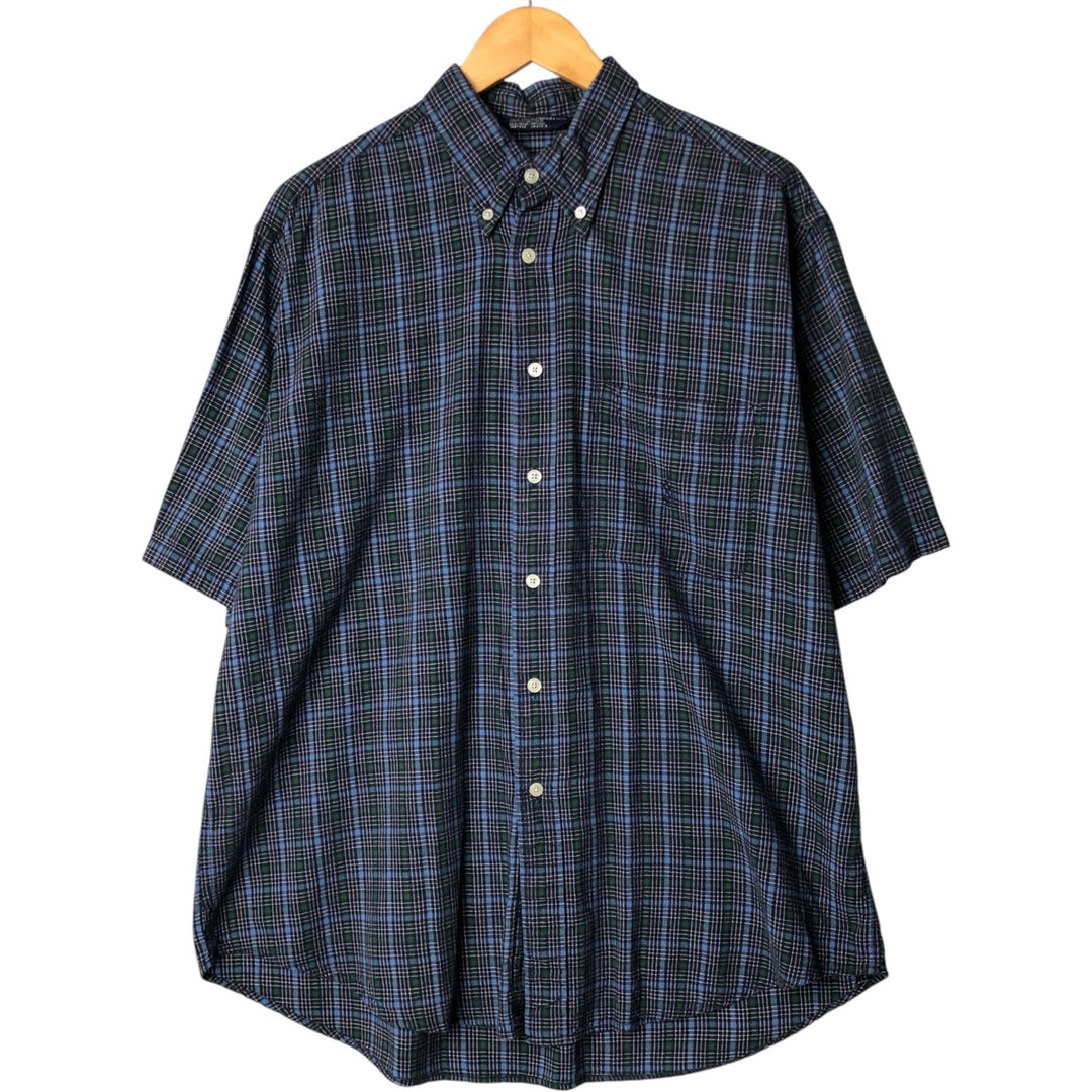 Vintage 90'S Nautica Seersucker Short Sleeve Button-Down Check Shirt, Men's Size L cotton navy blue type Vintage Second Hand