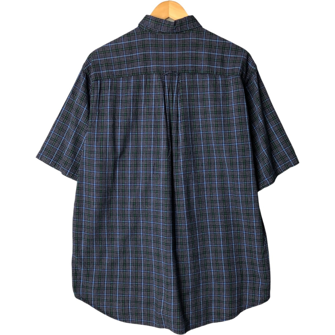 Vintage 90'S Nautica Seersucker Short Sleeve Button-Down Check Shirt, Men's Size L cotton navy blue type Vintage Second Hand