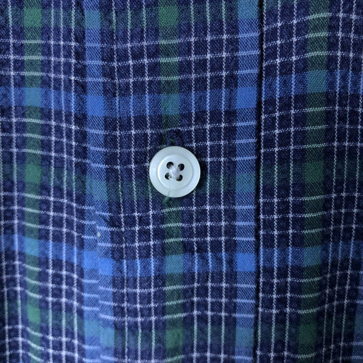 Vintage 90'S Nautica Seersucker Short Sleeve Button-Down Check Shirt, Men's Size L cotton navy blue type Vintage Second Hand