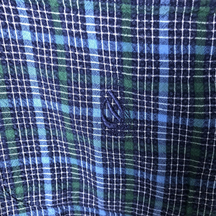 Vintage 90'S Nautica Seersucker Short Sleeve Button-Down Check Shirt, Men's Size L cotton navy blue type Vintage Second Hand