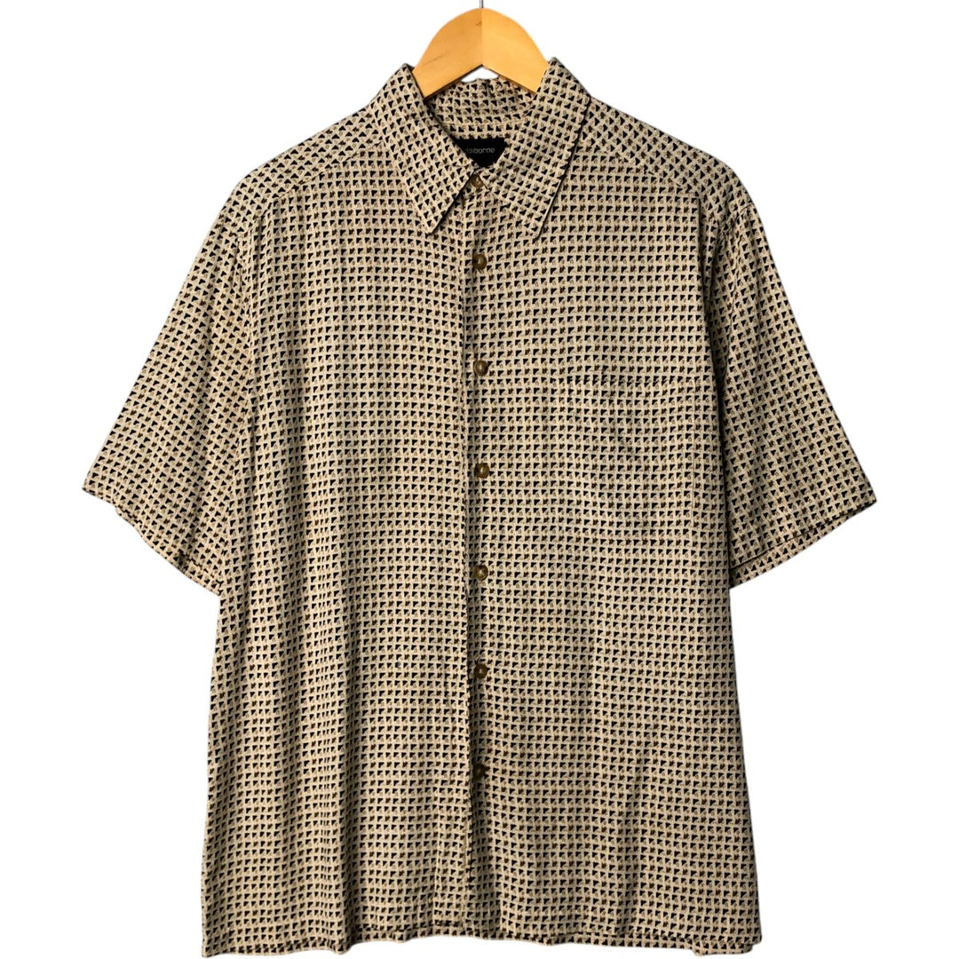 Liz Claiborne all-over print short-sleeved rayon box shirt, men's size L Rayon Beige type Vintage Second Hand