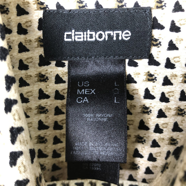 Liz Claiborne all-over print short-sleeved rayon box shirt, men's size L Rayon Beige type Vintage Second Hand