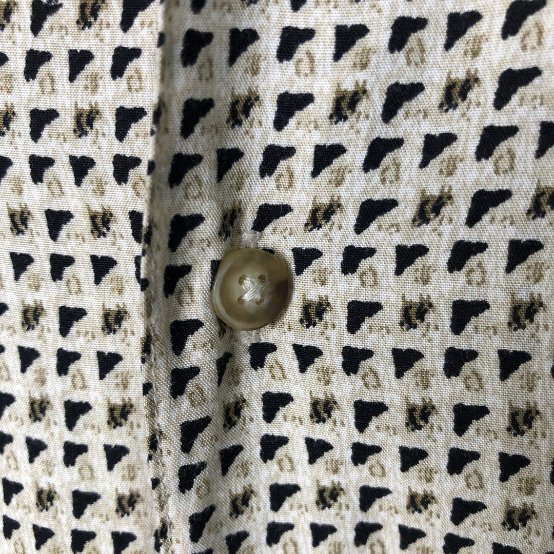Liz Claiborne all-over print short-sleeved rayon box shirt, men's size L Rayon Beige type Vintage Second Hand