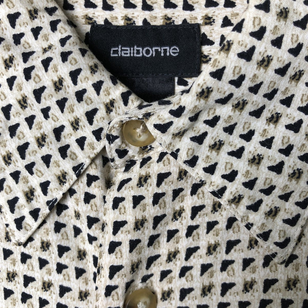 Liz Claiborne all-over print short-sleeved rayon box shirt, men's size L Rayon Beige type Vintage Second Hand
