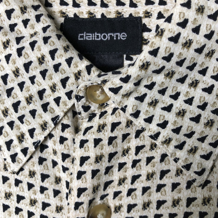 Liz Claiborne all-over print short-sleeved rayon box shirt, men's size L Rayon Beige type Vintage Second Hand
