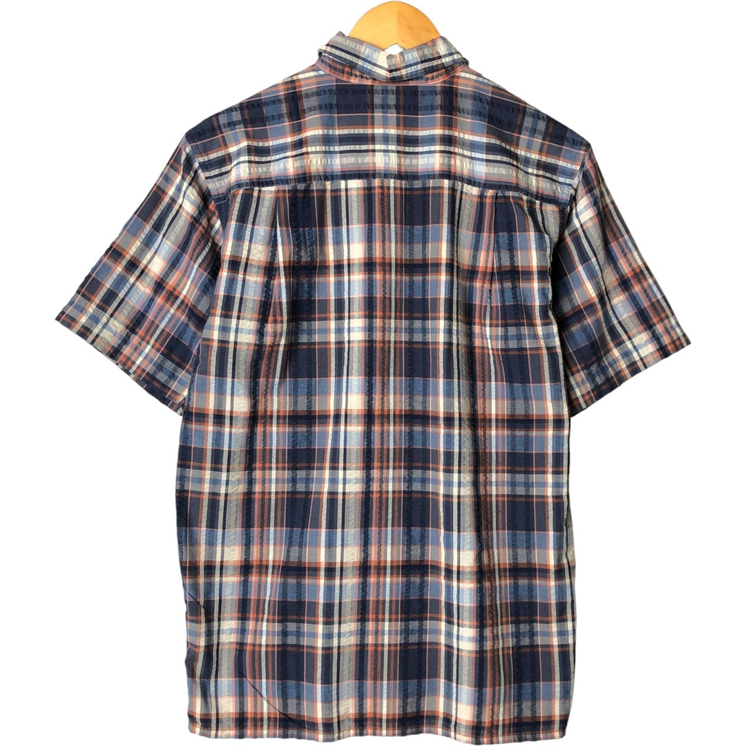 Patagonia 53004SP18 Short Sleeve Check Shirt, Men's Size Medium, Boxy Seersucker polyester navy blue type Vintage Second Hand