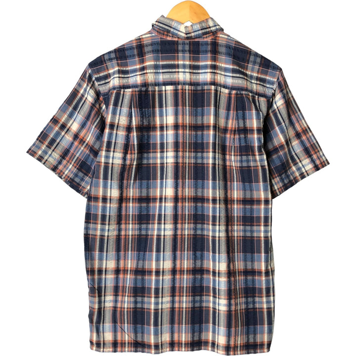 Patagonia 53004SP18 Short Sleeve Check Shirt, Men's Size Medium, Boxy Seersucker polyester navy blue type Vintage Second Hand