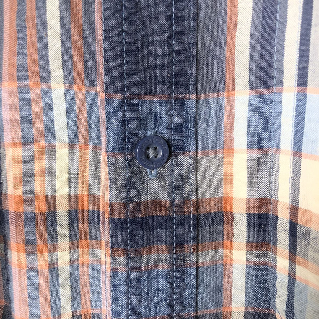 Patagonia 53004SP18 Short Sleeve Check Shirt, Men's Size Medium, Boxy Seersucker polyester navy blue type Vintage Second Hand