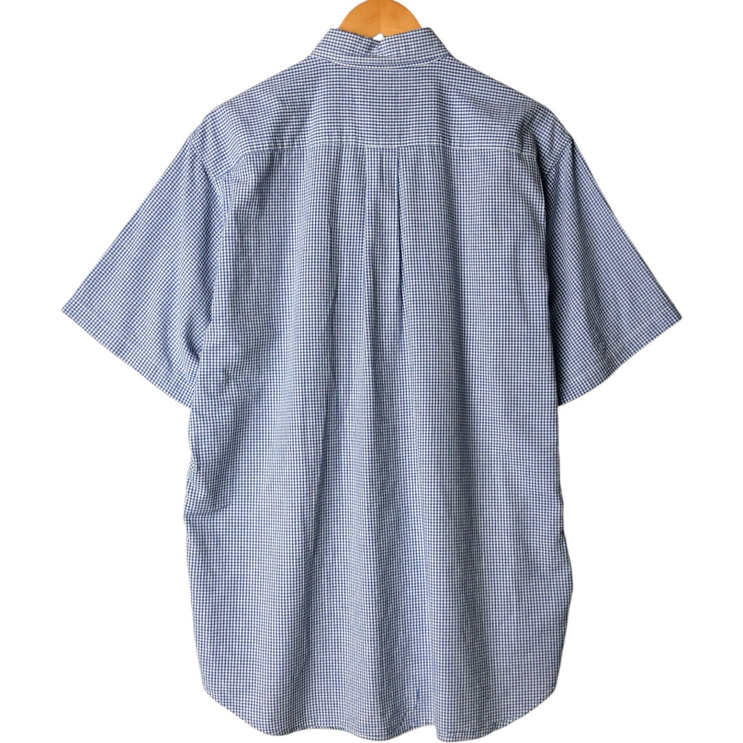 Brooks Brothers Est. 1818 Gingham Check Short Sleeve Button-Down Check Shirt, Men's Size L, Seersucker cotton blue type Vintage Second Hand