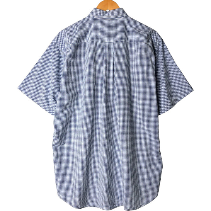 Brooks Brothers Est. 1818 Gingham Check Short Sleeve Button-Down Check Shirt, Men's Size L, Seersucker cotton blue type Vintage Second Hand