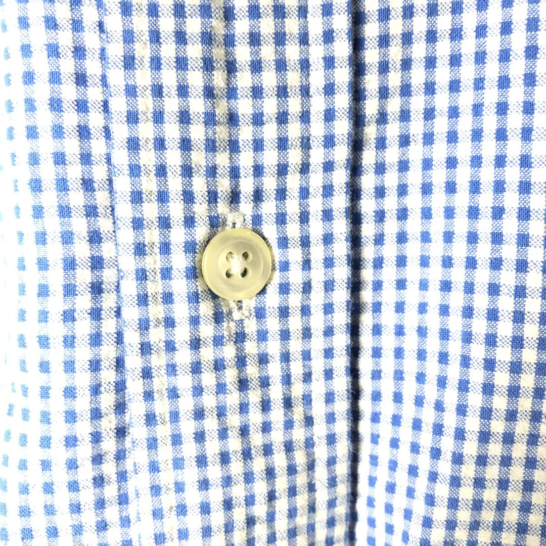 Brooks Brothers Est. 1818 Gingham Check Short Sleeve Button-Down Check Shirt, Men's Size L, Seersucker cotton blue type Vintage Second Hand