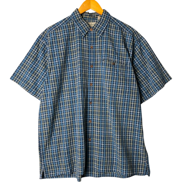 LLBean Short Sleeve Cotton Check Shirt, Men's Size XL cotton blue type Vintage Second Hand