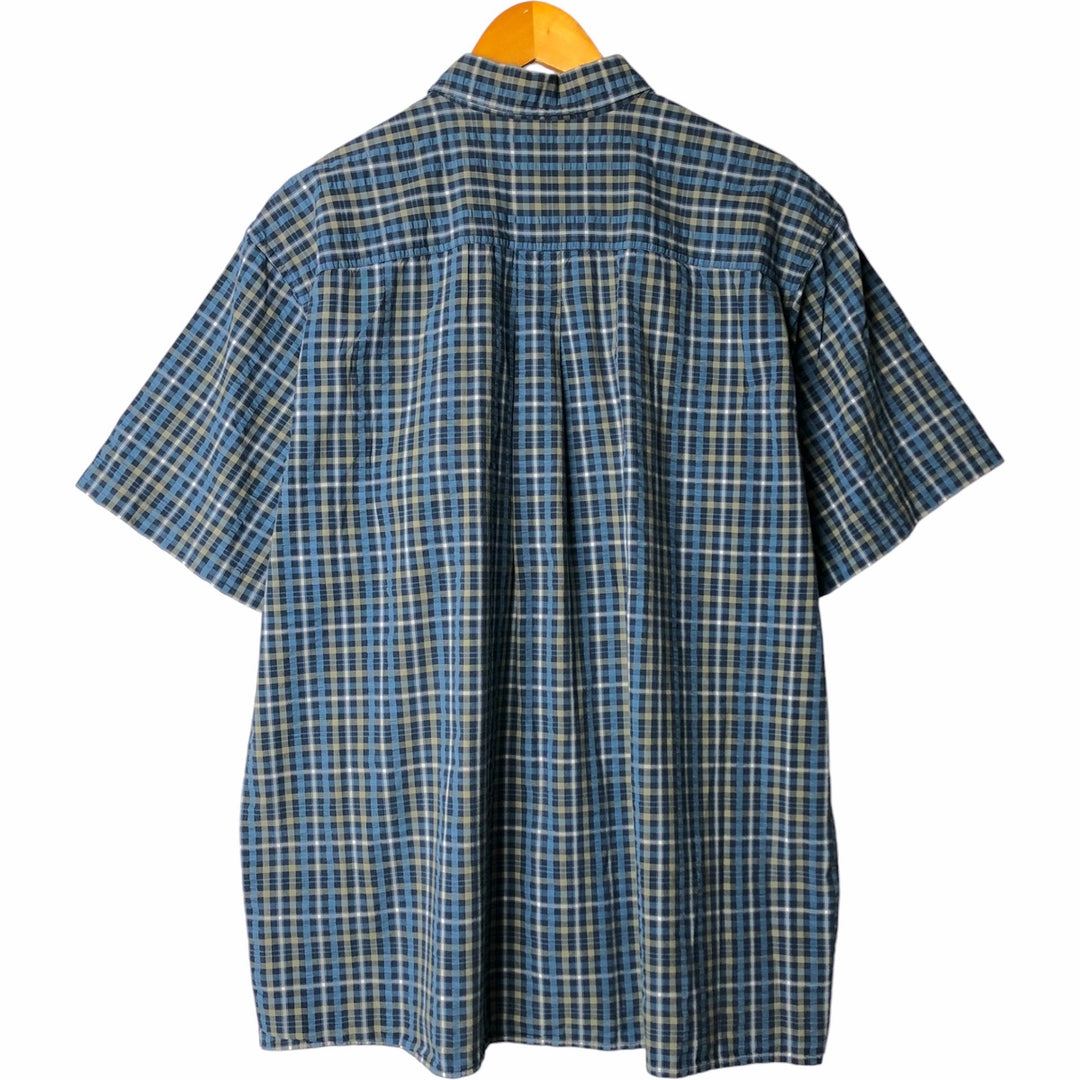 LLBean Short Sleeve Cotton Check Shirt, Men's Size XL cotton blue type Vintage Second Hand