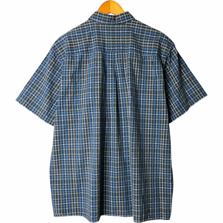 LLBean Short Sleeve Cotton Check Shirt, Men's Size XL cotton blue type Vintage Second Hand