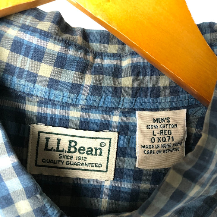 LLBean Short Sleeve Cotton Check Shirt, Men's Size XL cotton blue type Vintage Second Hand