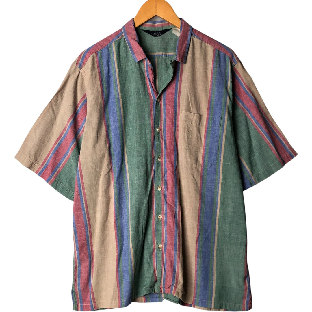 WOOLRICH Stripe Pattern Multi-Stripe Short Sleeve Open Collar Shirt, Men's XL (approx.) cotton green type Vintage Second Hand