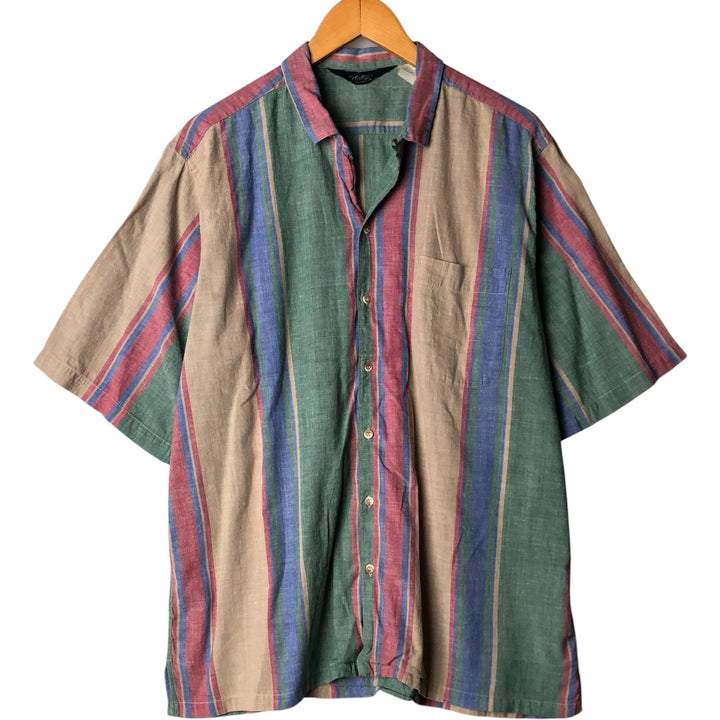WOOLRICH Stripe Pattern Multi-Stripe Short Sleeve Open Collar Shirt, Men's XL (approx.) cotton green type Vintage Second Hand