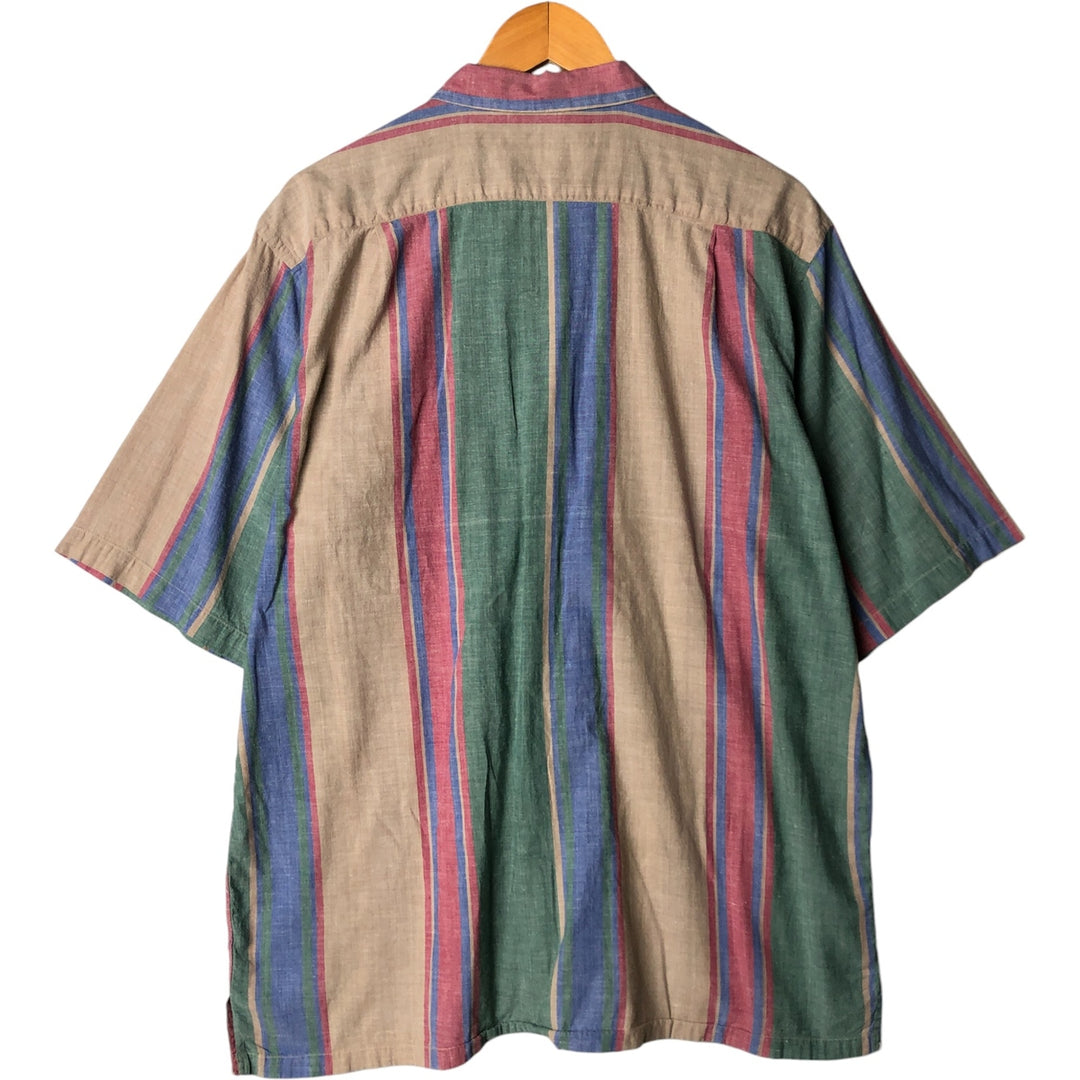 WOOLRICH Stripe Pattern Multi-Stripe Short Sleeve Open Collar Shirt, Men's XL (approx.) cotton green type Vintage Second Hand