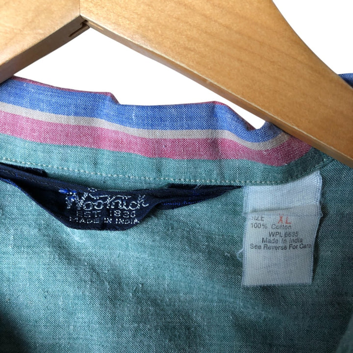 WOOLRICH Stripe Pattern Multi-Stripe Short Sleeve Open Collar Shirt, Men's XL (approx.) cotton green type Vintage Second Hand