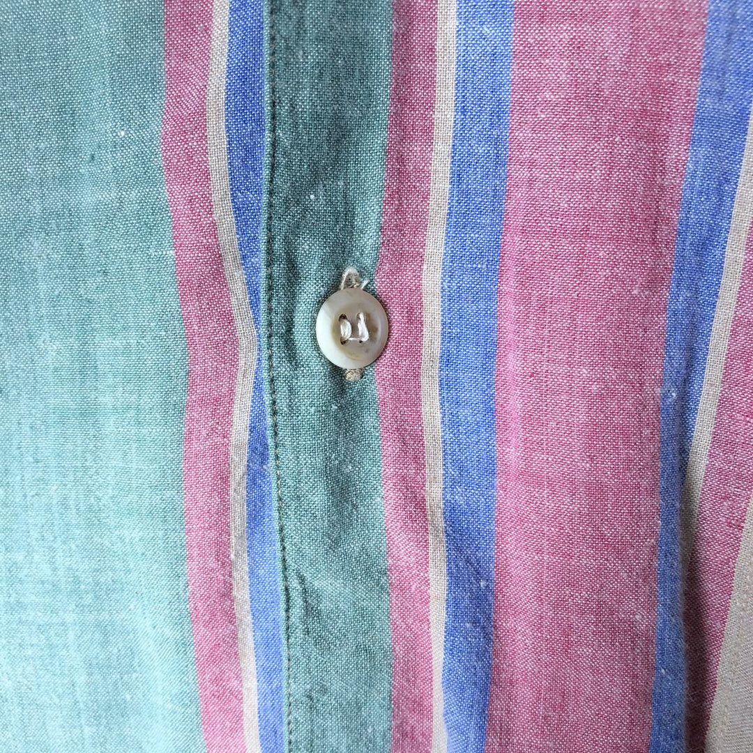 WOOLRICH Stripe Pattern Multi-Stripe Short Sleeve Open Collar Shirt, Men's XL (approx.) cotton green type Vintage Second Hand