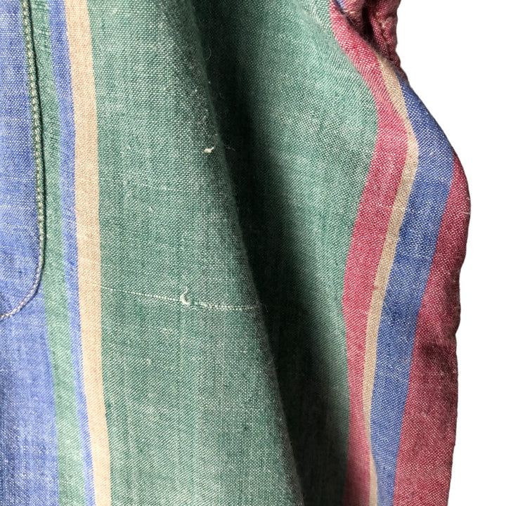 WOOLRICH Stripe Pattern Multi-Stripe Short Sleeve Open Collar Shirt, Men's XL (approx.) cotton green type Vintage Second Hand