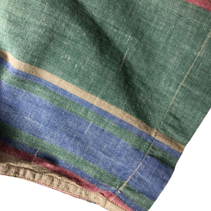 WOOLRICH Stripe Pattern Multi-Stripe Short Sleeve Open Collar Shirt, Men's XL (approx.) cotton green type Vintage Second Hand