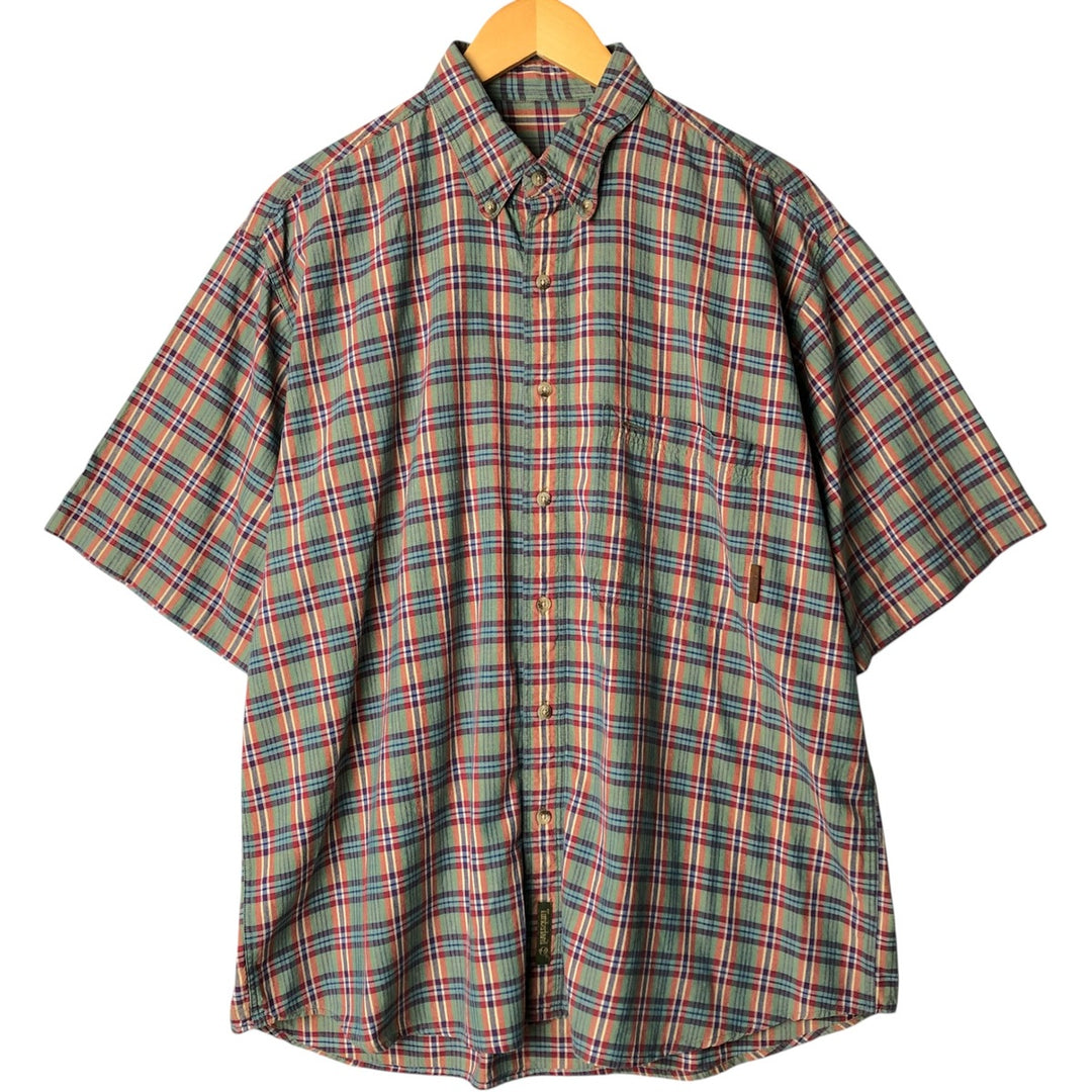 90'S Vintage Timberland WEATHERGEAR Short Sleeve Button-Down Check Shirt, Men's XL cotton green type Vintage Second Hand