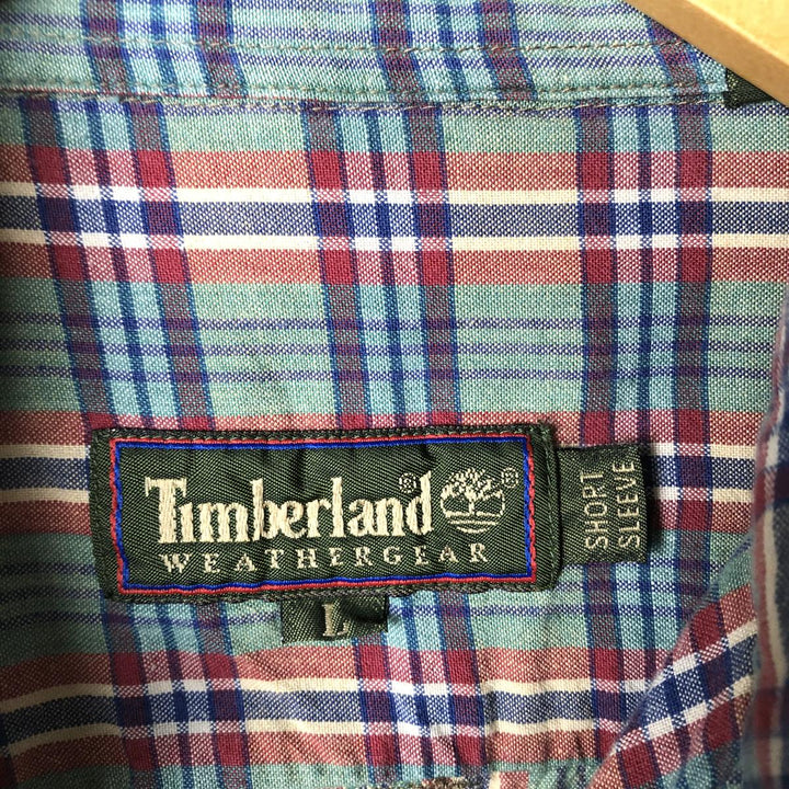 90'S Vintage Timberland WEATHERGEAR Short Sleeve Button-Down Check Shirt, Men's XL cotton green type Vintage Second Hand