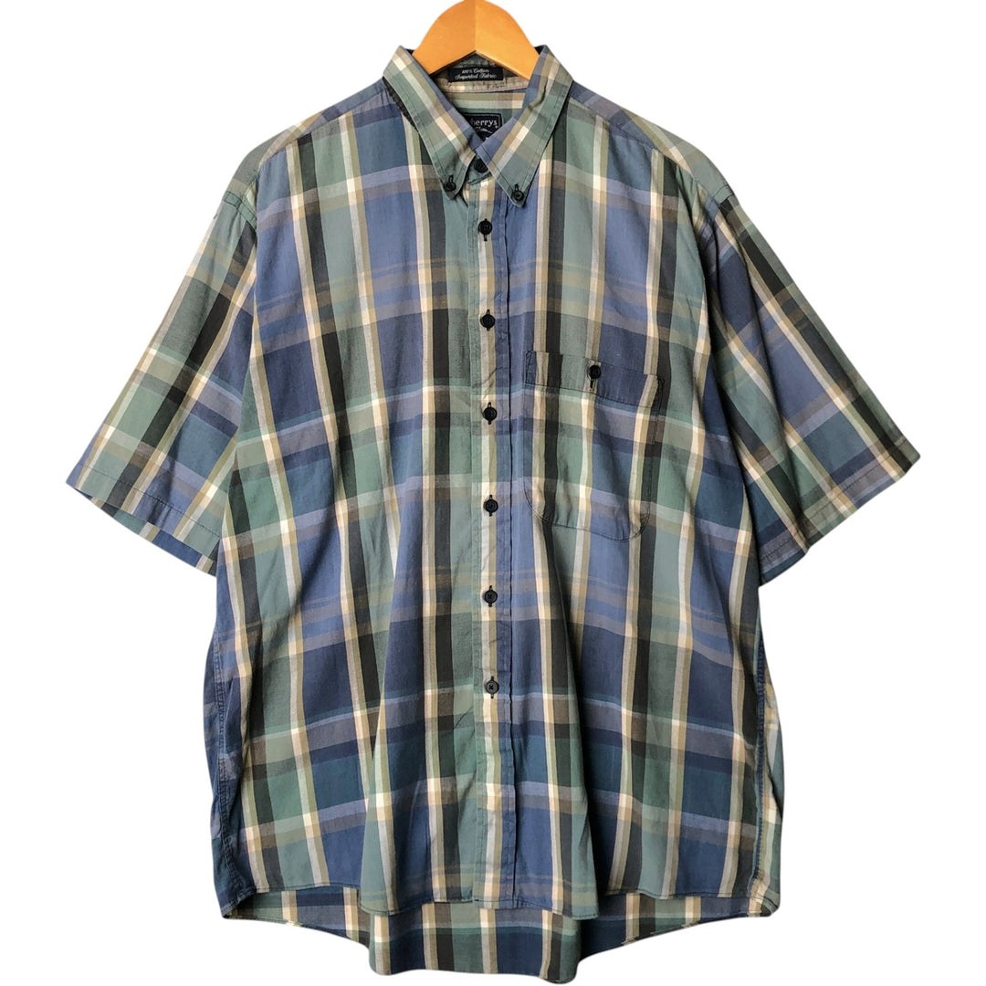 Burberry's short-sleeved button-down shirt, made in the USA, men's size XL cotton blue type Vintage Second Hand