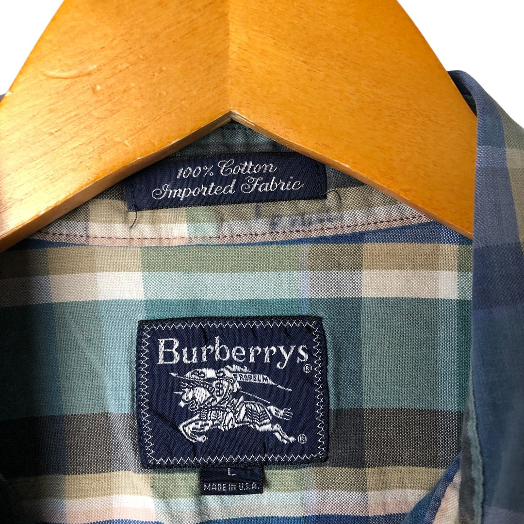 Burberry's short-sleeved button-down shirt, made in the USA, men's size XL cotton blue type Vintage Second Hand