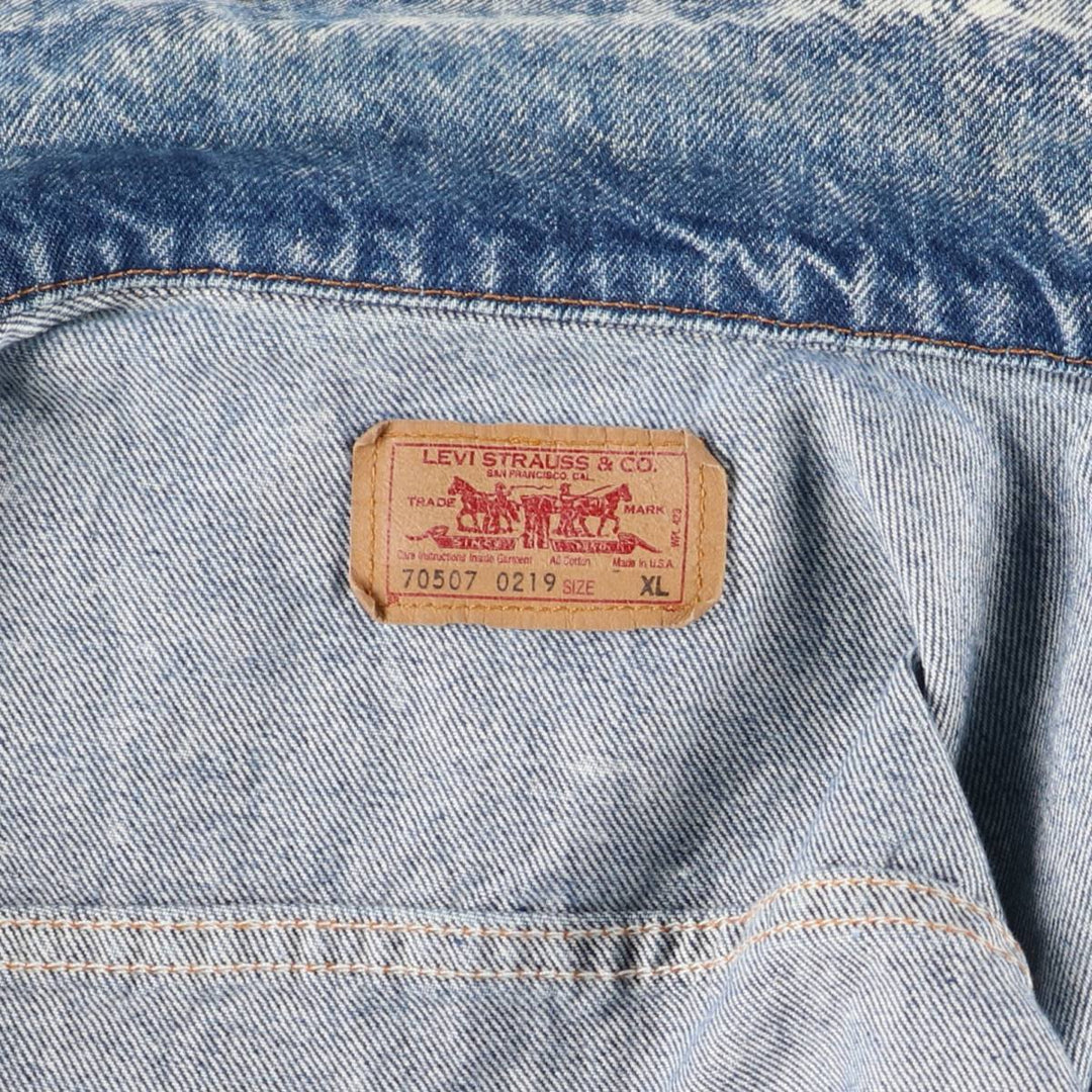 90'S Levi's 70507-0219 Chemical Wash Denim Jacket, Made in USA, Men's Size XL, Vintage cotton blue type Vintage Second Hand