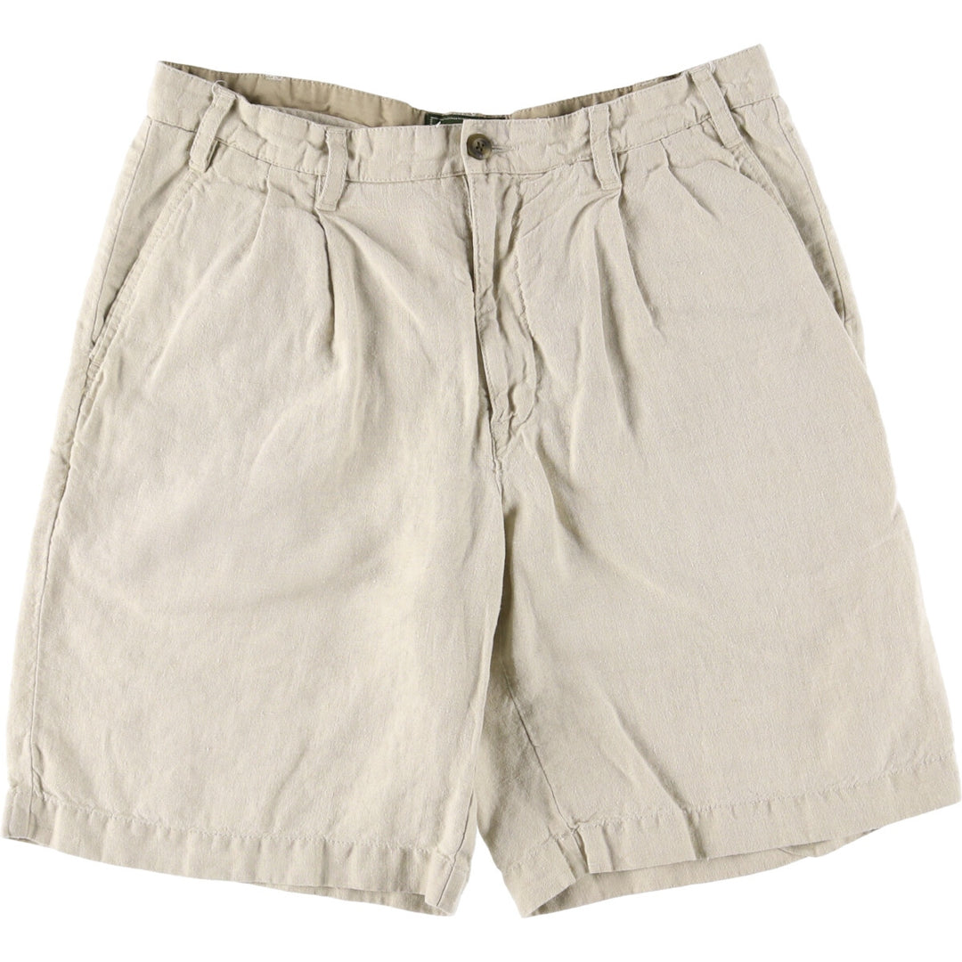 2000'S Eddie Bauer Relaxed Fit Two-Pleated Linen Shorts, Men's Size W36 linen unbleached Vintage Second Hand