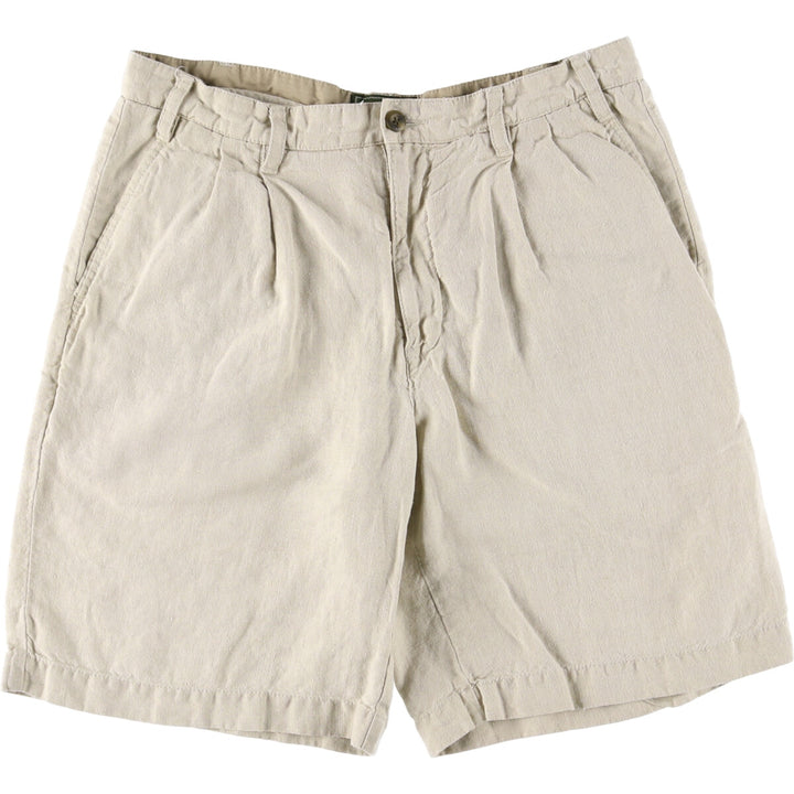 2000'S Eddie Bauer Relaxed Fit Two-Pleated Linen Shorts, Men's Size W36 linen unbleached Vintage Second Hand