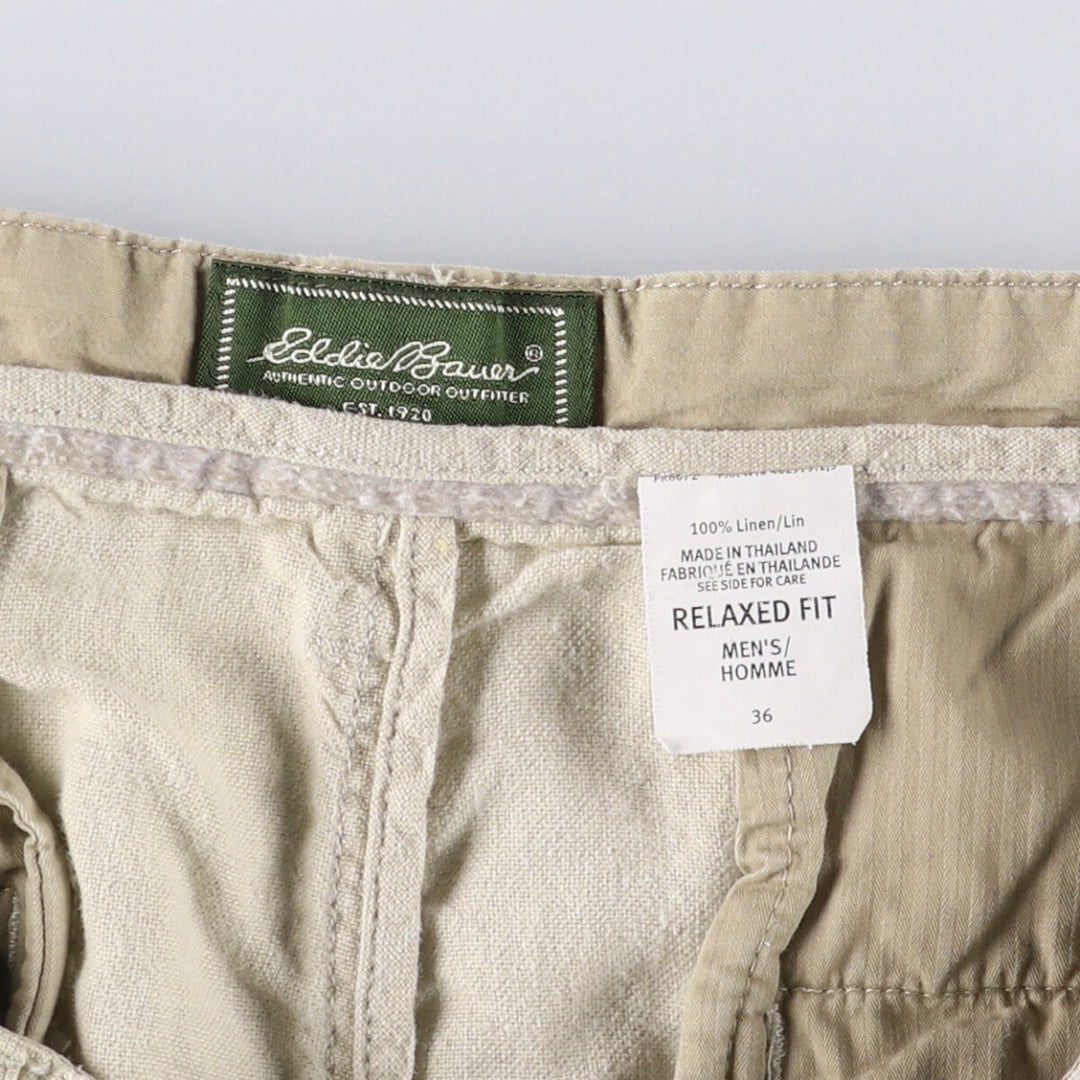 2000'S Eddie Bauer Relaxed Fit Two-Pleated Linen Shorts, Men's Size W36 linen unbleached Vintage Second Hand