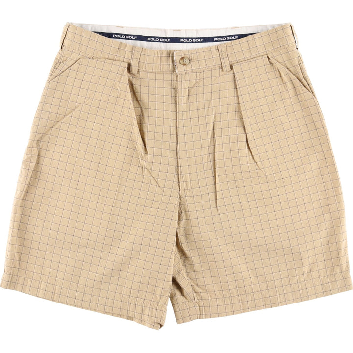 Ralph Lauren Polo Golf Check Pattern Two-Pleated Seersucker Cotton Shorts, Men's Size W34 cotton Beige type Vintage Second Hand