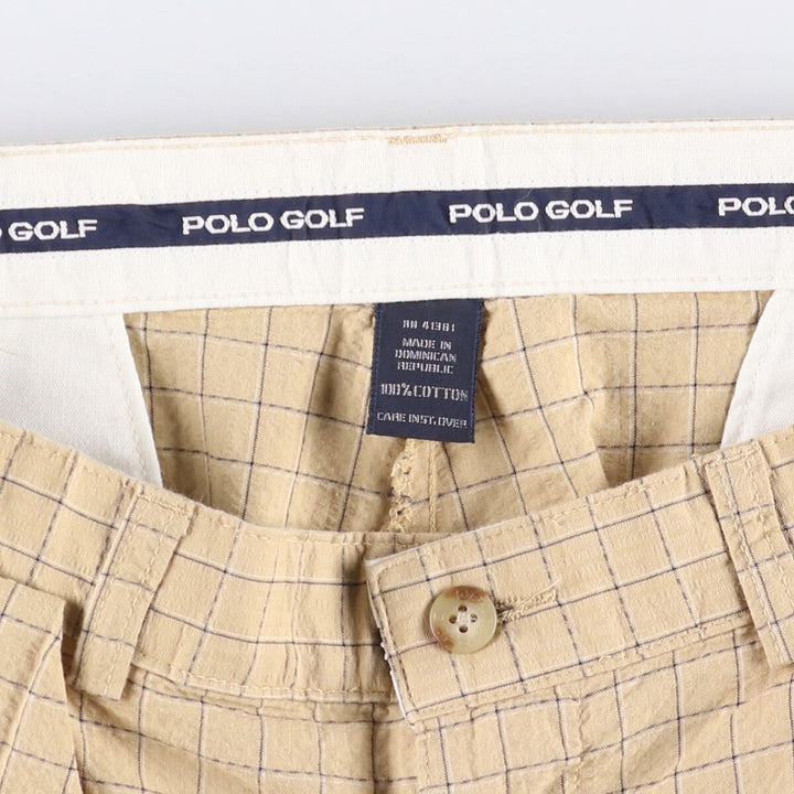 Ralph Lauren Polo Golf Check Pattern Two-Pleated Seersucker Cotton Shorts, Men's Size W34 cotton Beige type Vintage Second Hand