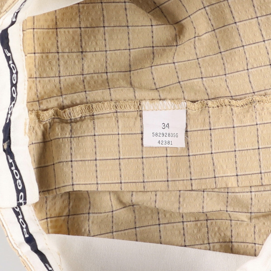 Ralph Lauren Polo Golf Check Pattern Two-Pleated Seersucker Cotton Shorts, Men's Size W34 cotton Beige type Vintage Second Hand