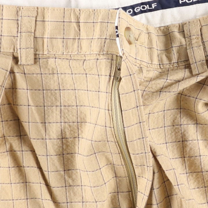 Ralph Lauren Polo Golf Check Pattern Two-Pleated Seersucker Cotton Shorts, Men's Size W34 cotton Beige type Vintage Second Hand