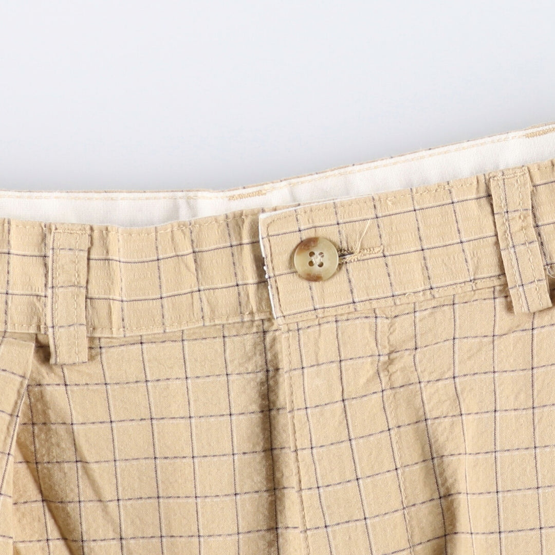 Ralph Lauren Polo Golf Check Pattern Two-Pleated Seersucker Cotton Shorts, Men's Size W34 cotton Beige type Vintage Second Hand