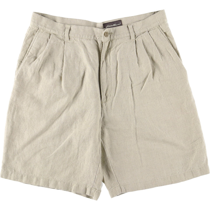 Eddie Bauer Two-pleat Linen Shorts, Men's Size W36 linen unbleached Vintage Second Hand