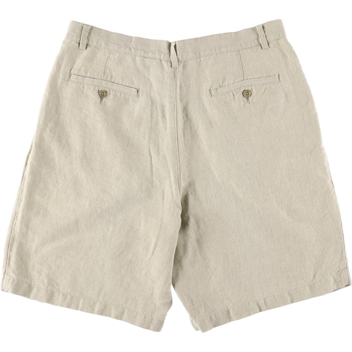 Eddie Bauer Two-pleat Linen Shorts, Men's Size W36 linen unbleached Vintage Second Hand