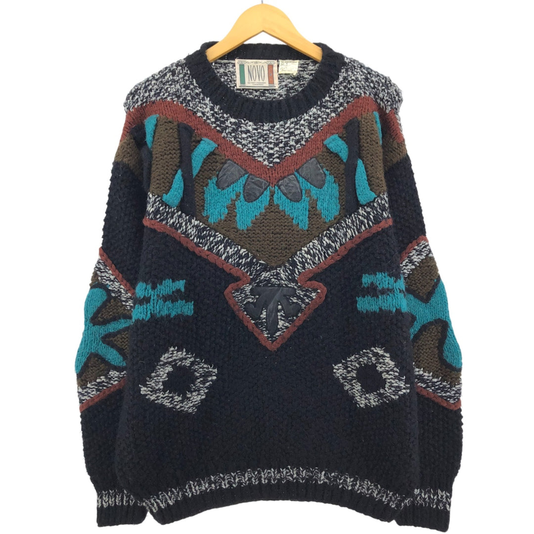 Vintage 1980'S NOVO all-over print mohair-blend acrylic knit sweater, size M, men's acrylic navy blue type Vintage Second Hand