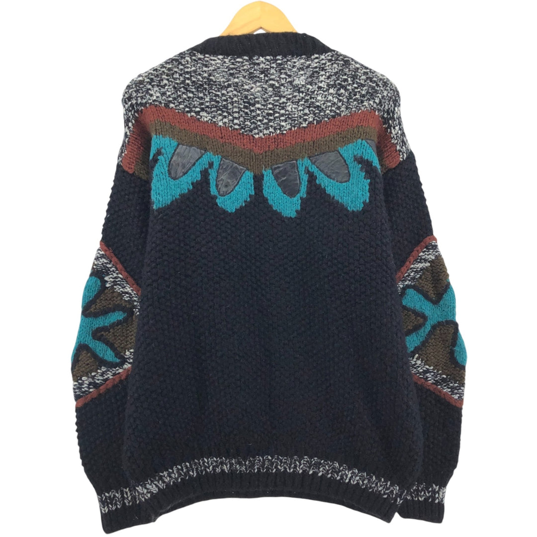 Vintage 1980'S NOVO all-over print mohair-blend acrylic knit sweater, size M, men's acrylic navy blue type Vintage Second Hand