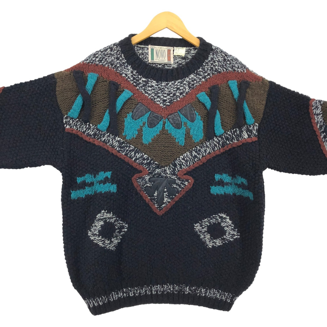 Vintage 1980'S NOVO all-over print mohair-blend acrylic knit sweater, size M, men's acrylic navy blue type Vintage Second Hand