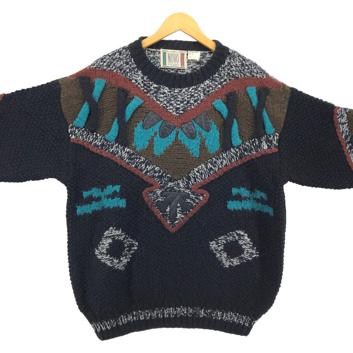 Vintage 1980'S NOVO all-over print mohair-blend acrylic knit sweater, size M, men's acrylic navy blue type Vintage Second Hand
