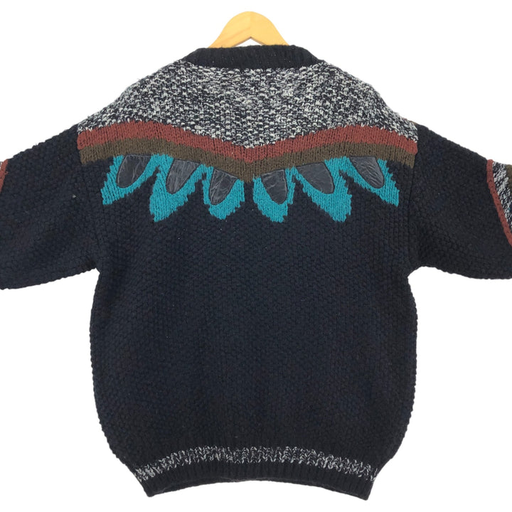 Vintage 1980'S NOVO all-over print mohair-blend acrylic knit sweater, size M, men's acrylic navy blue type Vintage Second Hand