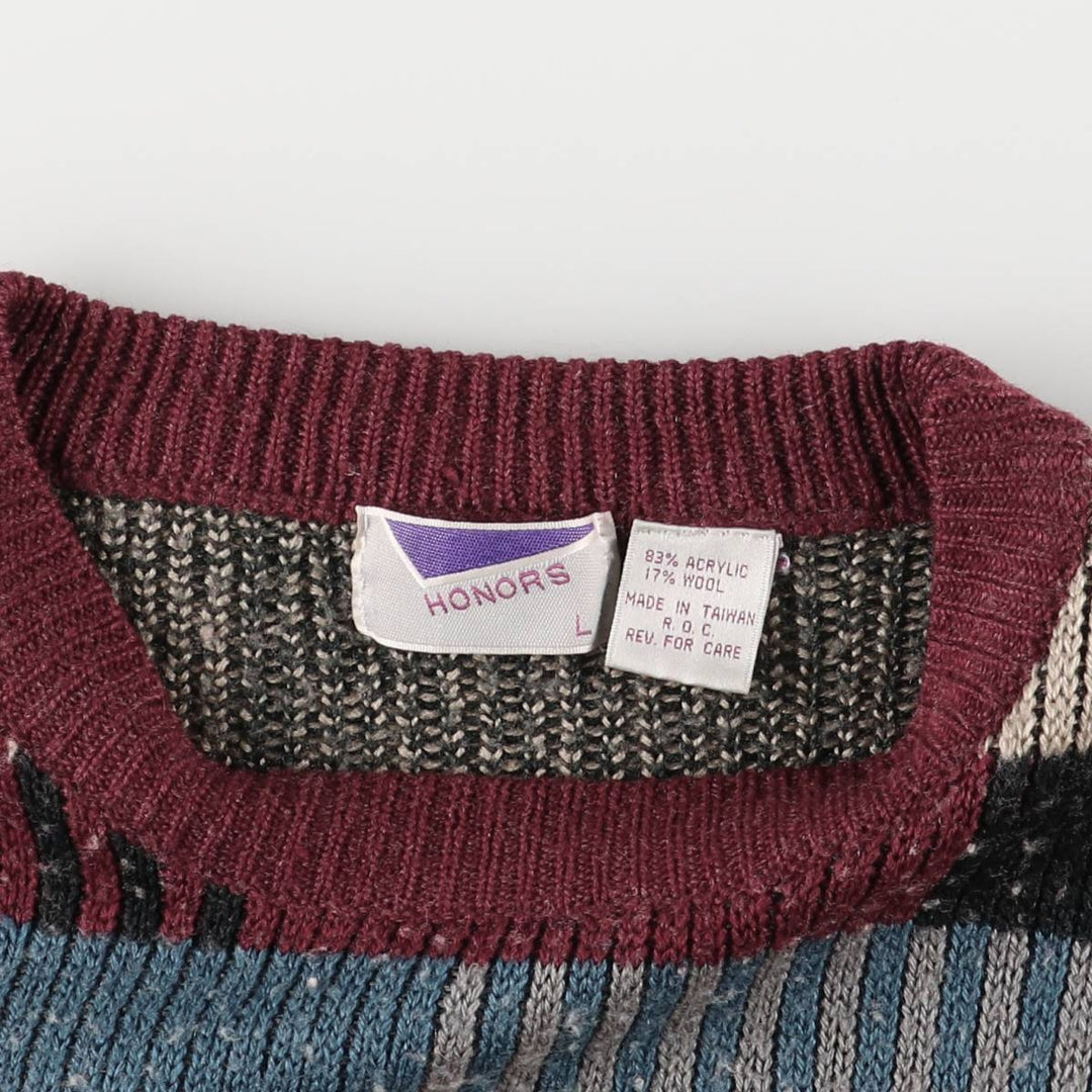 HONORS All-Over Print Acrylic Knit Sweater, Men's Size L acrylic red type reddish brown Vintage Second Hand