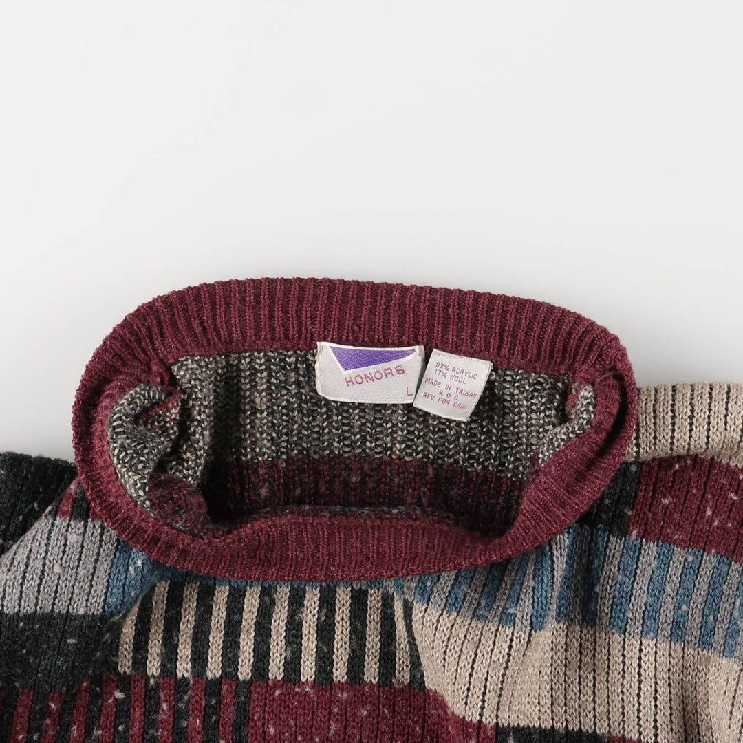 HONORS All-Over Print Acrylic Knit Sweater, Men's Size L acrylic red type reddish brown Vintage Second Hand